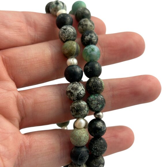 Lot 2 Stretch Bracelets Black Green Beaded Natural Stone Boho Jewelry Gift - Picture 5 of 10